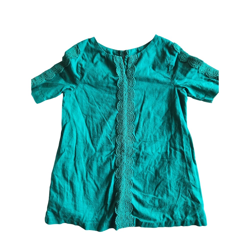 Genuine Kids OshKosh Green Cotton Dress Crochet Trim‎ Girls Casual Summer